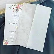 Folded Vellum Jacket Wedding Invitations/Invites, 50pcs/lot Cherry Wedding Invitations Card Cover DIY SemiQuinceanera Invite Jacket(Gold Leaves)
