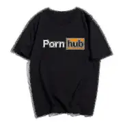 Pornhub Men's And Women's Spoof Printed Cotton T-shirt High Quality black