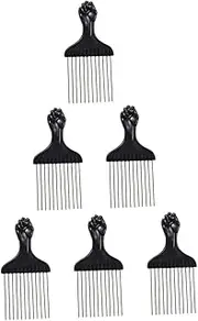 Healvian 6pcs Hair Comb Steel Needle Comb Men Afro Combs Hair Comb for Detangling Hair Styling Brush Hairdressing Combs Hair Styling Combs Afro Braid Pick Black Stainless Steel