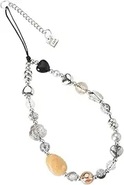 Kefley Beaded Cell Phone Wrist Strap Lanyard Chain Black Aesthetic Heart Flower Smartphone Strap Baroque Style Irregularly Shaped Stone Wristlet Hand Wrist Straps with Good Luck Phone Charms, Small