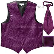 New Men's Vesuvio Napoli Paisley Tuxedo Vest Ascot Cravat Hankie Purple wedding