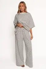 [PUP14] Wilda Knit Pant - White Black Stripe XS black