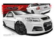 HOLDEN VF II SSV REDLINE UTE HERON WHITE A2 FRAMED PRINT (HC821)