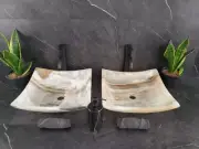 Master Bath Set of 2 Onyx Square Vessel Sinks, Transparent Stone Pair set of Two