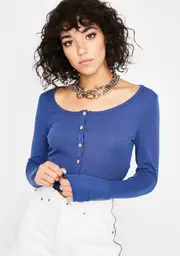 Ocean No Hard Times Henley Crop Top