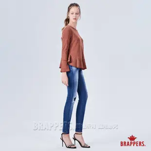 BRAPPERS 女款 新美腳ROYAL系列-低腰割破補丁彈性窄管褲-藍