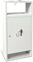 Garbage Cans 40L Outdoor Trash Can, Side Drop Square Metal Trash Can with Two Side Openings, Modern Household Commercial Trash Can White Outside Trash Bin
