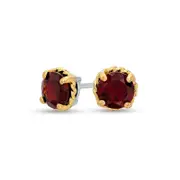 6.0mm Garnet Solitaire Rope-Textured Frame Stud Earrings in Sterling Silver and 10K Gold