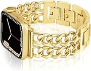 [Vamyzji] Compatible with Apple Watch Band 42mm 41mm 40mm 38mm, Stainless Steel Metal Strap for Apple Watch Series 10 9 8 7 6 5 4 3 2 1 SE, Adjustable Cool Style Chain iWatch Band for Women（Gold）