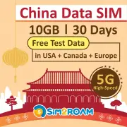 China Data Only SIM Card 30Days|Mainland China & Macau|10Gb of 5G/4G High-Spe...