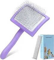 WOPQAEM Slicker Brush for Dogs, Long Pin Dog Grooming Brush for Goldendoodles, Poodles, Doodles & More, Includes Bonus Pet Comb, Perfect for De-Shedding, Dematting & Reducing Tangles. Large, Purple