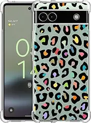 [GlamCase] Clear Case for Google Pixel 6A 5G, Google Pixel 6A 5G Clear Case - Leopard Skin Multicolor Pattern Design Printed Clear Shockproof Protective Back Clear Case/Cover for Pixel 6A