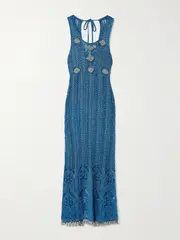 [RABANNE] RABANNE - Bead-embellished Metallic Open-knit Midi Dress - Turquoise - small small Blue