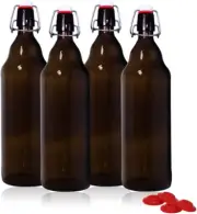 32 oz Amber Glass Beer Bottles for Home Brewing with Flip Caps, Case of 4