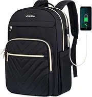 VANKEAN 15.6 Inch Laptop Backpack for Women Men Work Laptop Bag Fashion with USB Port, Waterproof Purse Backpacks Teacher Nurse Stylish Travel Bags Casual Daypacks for School, College, Business, Black