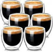 Espressotassen Set (6 x 80ml),Espresso Glser Doppelwandig Glser aus Borosilikatglas -Plmaschinenfestes Latte Macchiato Glser,Cappuccino Tassen,Kaffeet