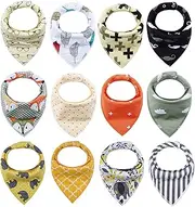 iZiv 12 PACK Baby Bandana Drool Bibs with Adjustable Snaps, Unisex Boys Girls Absorbent Soft Cotton Lining, Reusable Baby Drooling Bibs, Dribble Bibs Set for Infant/Toddler 0-36 Months