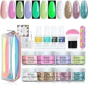 Mobray Dip Powder Nail Kit Starter, 8 Colors Classic Nude Glitter Glow in the Dark Dipping Powder Nail Kit with Base & Top Coat Activator Brush Saver for Beginner Nail Art Manicure DIY Salon.