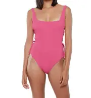 NWT Sanctuary Sandbar Solid Square Neckline Lace Side One-Piece Hibiscus Sz XL