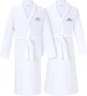 [Romance Helpers] His and Her Robes | Set of 2 His & Hers Robes for Couples | Extra Thick| Long Sleeves | 100% Terry Cotton | Shawl Collar, White, One Size