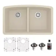 Karran Undermount Kitchen Sink Double Bowl Heat Resistant Rear Drain Bisque