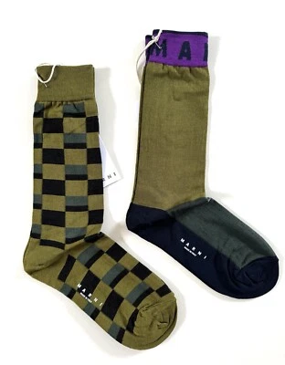 MARNI WOMEN'S CALF SOCKS Smooth Mercerized Cotton Geometric Forest Green EU35-38