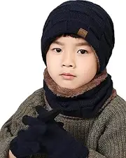 [T WILKER] 3Pcs Winter Hats Neck Warmer Scarf and Touch Screen Gloves Set for Kids