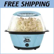 Deluxe 6 Qt Hot Oil Popcorn Machine with Clear Bowl Lid and Easy Cleanup, Blue