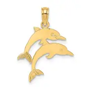14K Yellow Gold Double Dolphins Charm