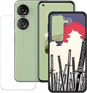 FZZSZS Case for Asus ZenFone 10 + Tempered Glass Screen Protector Protective Film,Soft Gel Black Case Shell TPU Silicone Protection Phone Cover for Asus ZenFone 10 (5.9") - KE55