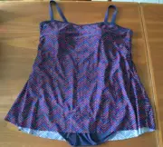 AUTOGRAPH Blue Patterned Moulded Bra One Piece Over Skirt Swimsuit Swimwear 26