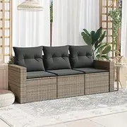 3 Piece Garden Sofa Set with Cushions Grey Poly Rattan, Garden Furniture Sets