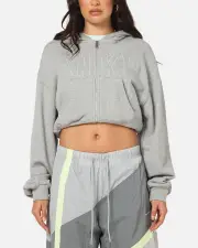 [Nike] Nike Women's Sportswear Full-zip Cropped French Terry Hoodie Grey - Size 2XL 2XL Grey