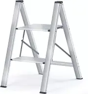 Step Ladder, 2 Step Aluminium Folding Step Stool, Portable Ladder with Large Pla