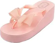 [Gaorui] Women's Fashion Bow Sandals Shoes High Heels Platform Wedge Beach Flip Flops Thong