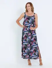 Strappy Overlay Printed Maxi Dress