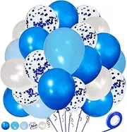 Royal Blue Latex Balloons 12 Inch Blue Confetti balloon pearl White balloons Royal Light Blue Party Balloons Kit for Birthday Party Decoration Supplies.50pcs