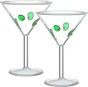 Honeydak 2 PCS Olive Inlay Martini Glasses - 11oz Cocktail Glasses Set with Stem for Espresso Martini, Cosmopolitan, Manhattan, Gimlet, Home Bar & Cocktail Party