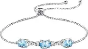 Natural Bue Topaz Gemstone Adjustable Bracelet, Three Oval Cut Gemstones 4.7 Carats Total, Solid Sterling Silver, Razzberry Custom Design, Gift Box included