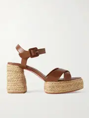 [Christian Louboutin] Christian Louboutin - Calakala 85 Leather Espadrille Platform Sandals - Brown - IT39 IT 39 Brown