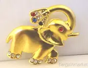 Gold Tone & Multi Color Crystal Elephant Brooch Pin