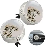 EGGDIOQ 2 Pack Zinc Alloy Car Essential Oil Diffuser Daisies Round Car Air Conditioner Outlet Perfume Clip Car Decorations (4 Refill Pads)