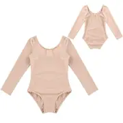 Toddler Kids Girls Gymnastics Ballet Long Sleeve Leotard Tutu Skirt Dance Wear Costume apricot 2-3 Years