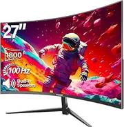 Gawfolk 27 Inch 100Hz Curved Monitor, PC Screen with Speaker 1080P, 1800R Computer Monitor with Eye Care Technology HDMI DP, Supports VESA