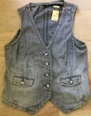 Eddie Bauer Women’s SZ. 10 Denim Vest Light Wash Button Up Blue Jean NWT SeeDisc