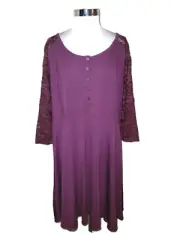 NEW TORRID Plus Size 3 3X Dress Purple Lace 3/4 Sleeves Stretch Knee Length