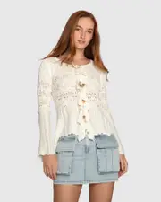 [Belle & Bloom] Soft Sands Ruffle Knit Cardigan - Cream