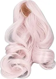 Long Curly Doll Wig Soft Silk, Central Parting for 1/3 Ball Jointed Dolls, Simulated Scalp, Malleable, Mesh Cloth, Perming, Straightening, Curling, Suitable Wear (Cream Pink)