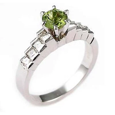 0.75Ct Princess Diamond Peridot Bridal Engagement Solitaire Ring 14k Gold White