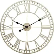 Large 60cm Wall Clock, Outdoor Garden Weatherproof Roman Numeral Quartz Clock, Indoor Living Room Wall Decoration Mute Wall Clock Without Tick Battery-Powered Metal Skeleton